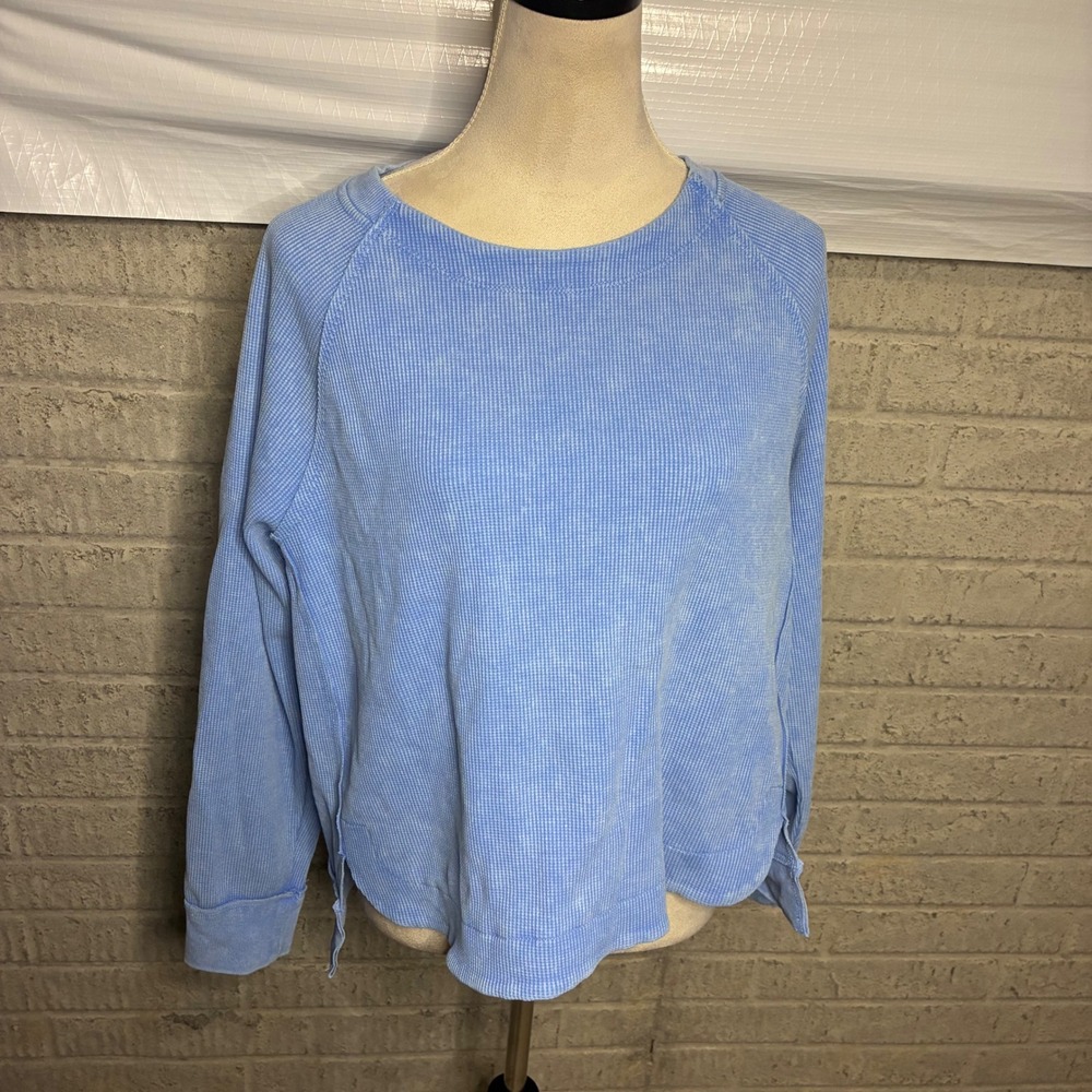 Sunnyside by Sundry Blue Waffle Knit Long‎ Sleeve Top - XL
